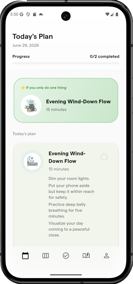 LuvYa app — Today's Plan screen